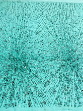 Kupon 1,3 m - Türkiz Haute Couture csipke gyöngysorokkal